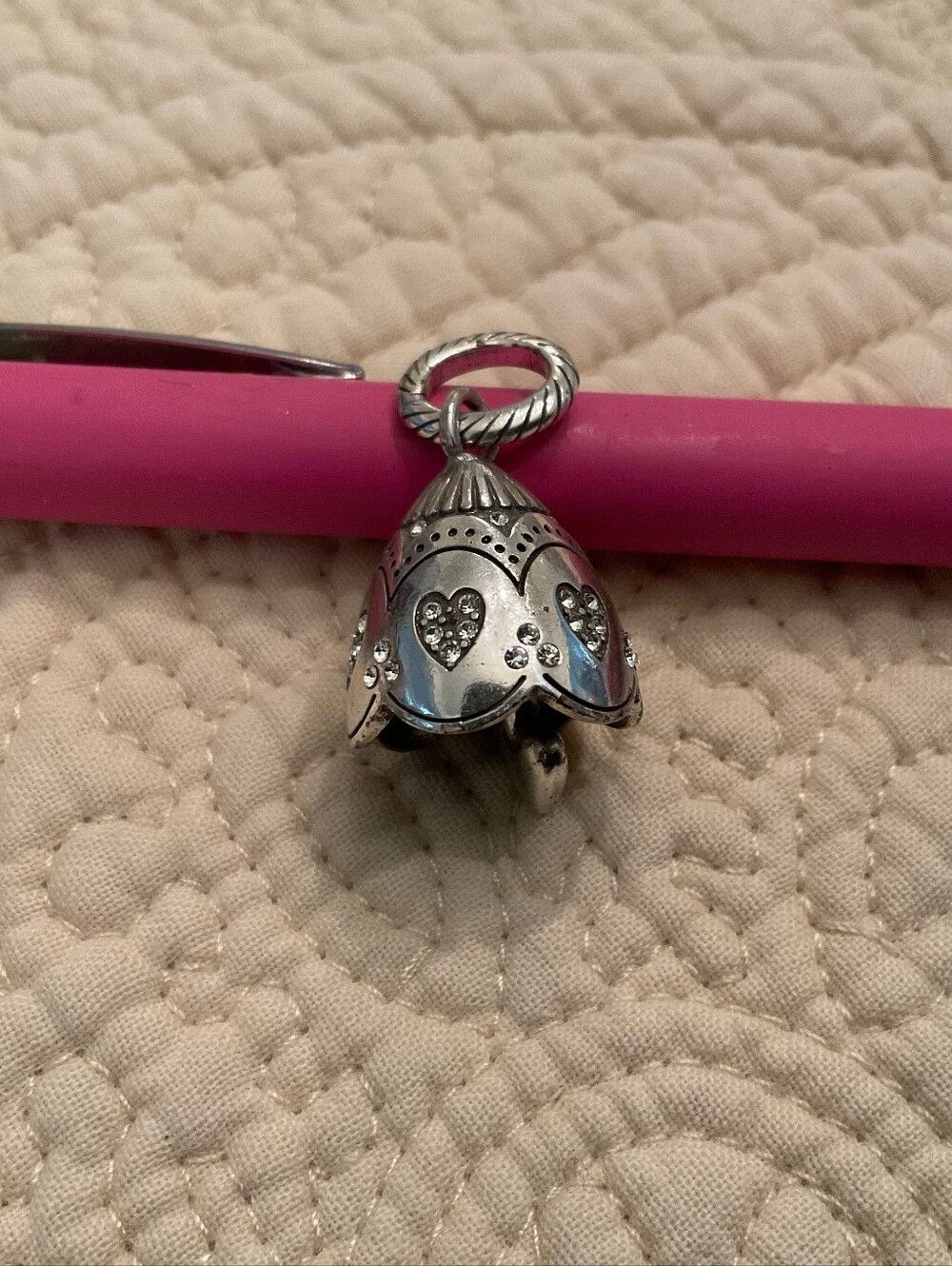 Sterling Silver Heart Charm/ Pendant with Crystal Accents - Picture 2 of 4